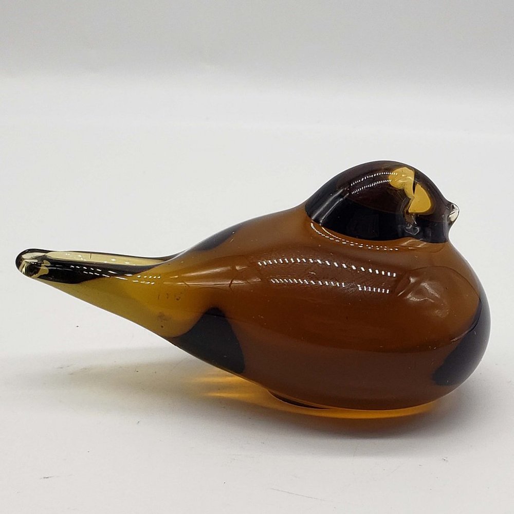 Studio Art Glass Hand Blown Chubby Bird Amber w/polished bottom